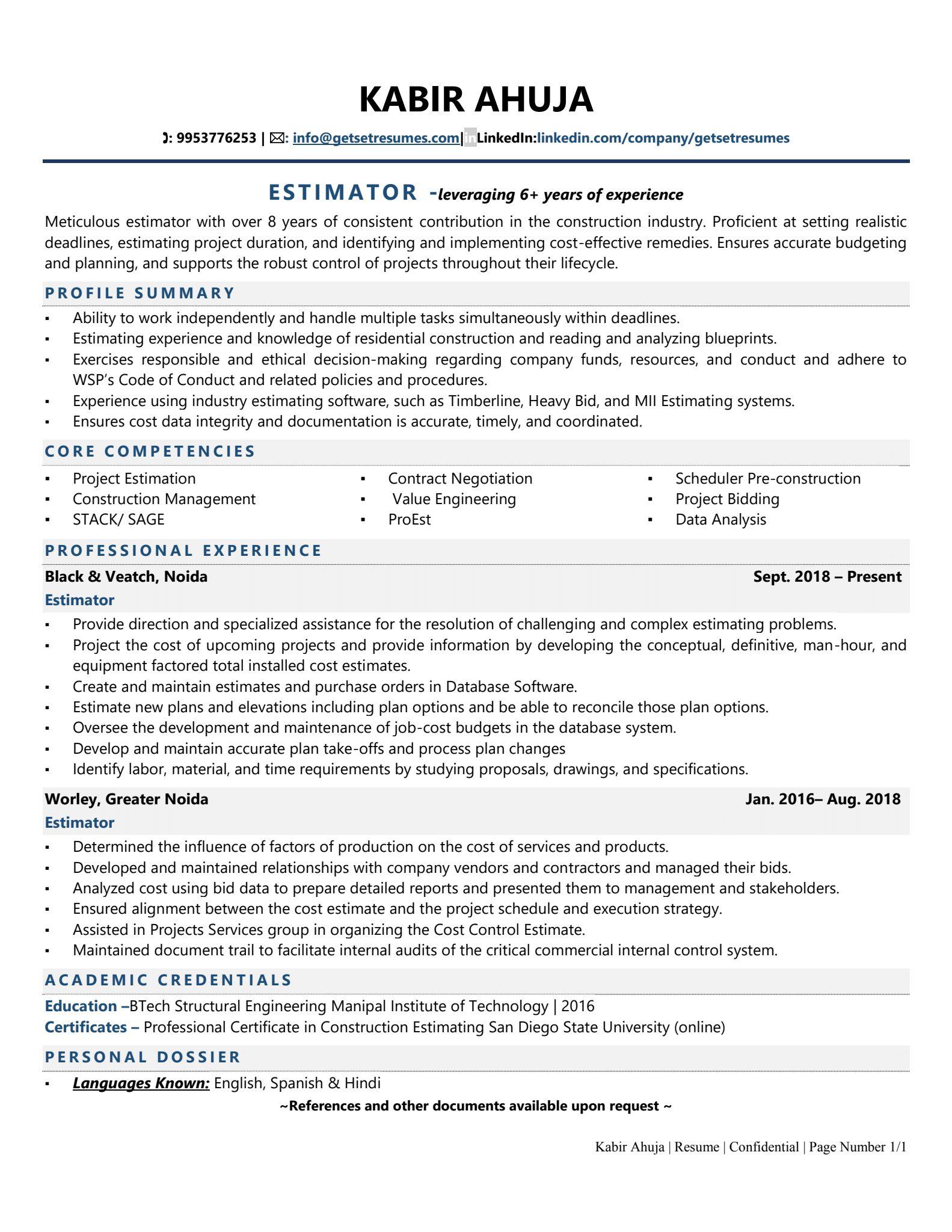 Estimator Resume Examples Template with Job Winning Tips 