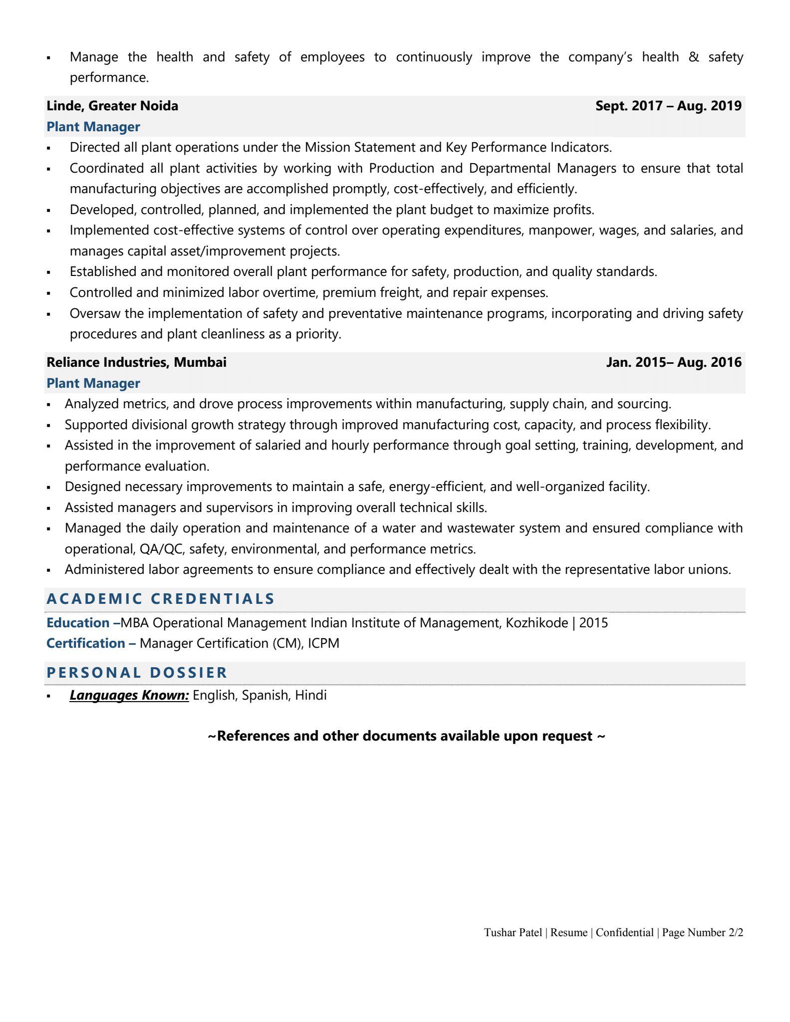 Plant Manager Resume Examples Template with Job Winning Tips 