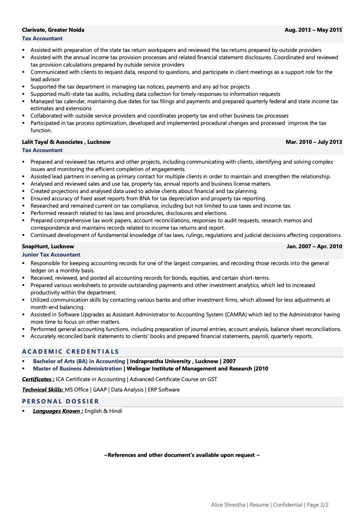 accountant description for resume