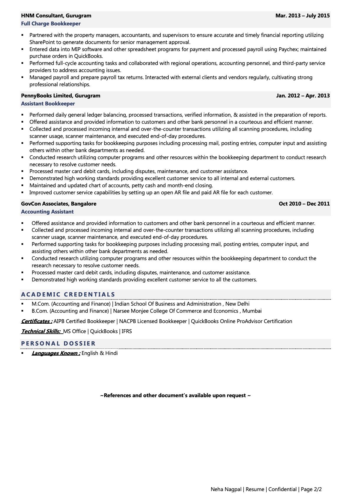 resume examples for bookkeeper