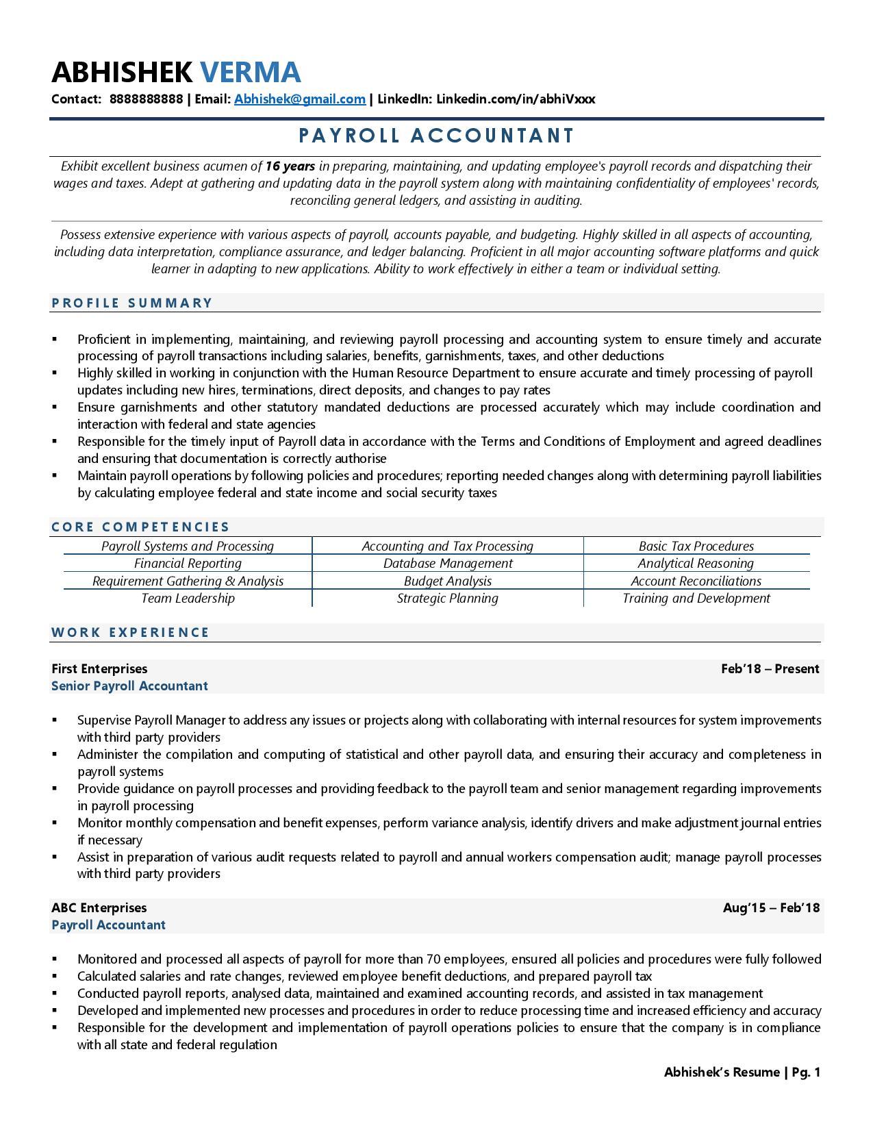 resumes for payroll jobs